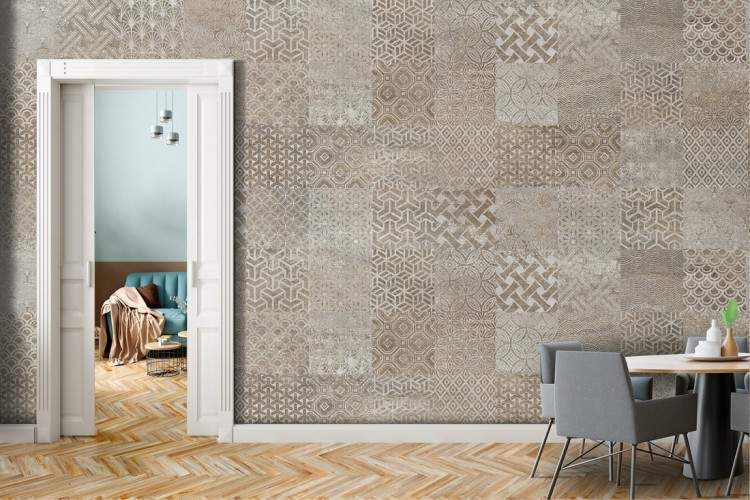 Vintage geometric brown tile wallpaper.