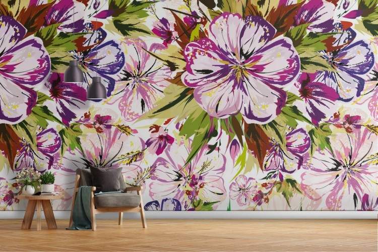 Purple flowers wallpaper nature modern design.