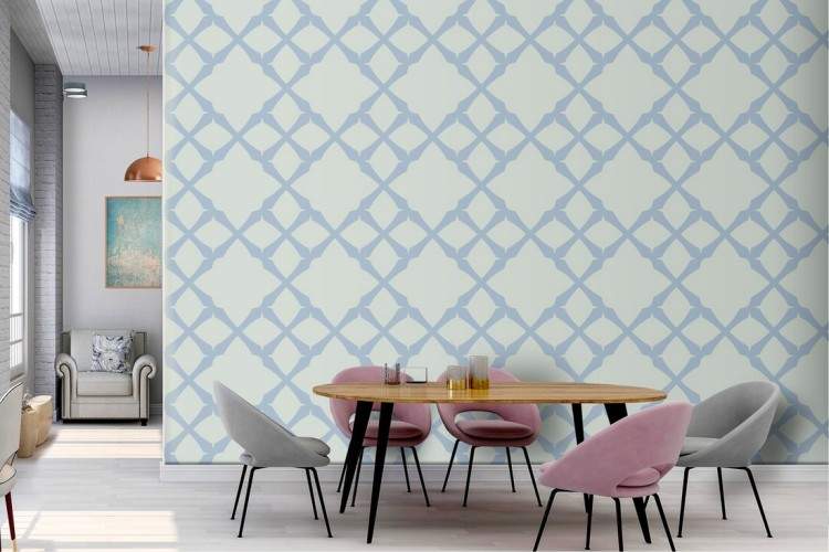 Blue geometric diamond wallpaper decoration.