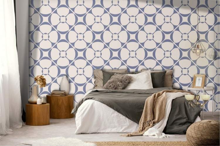 Wallpaper decoration with stylized geometric flowers.