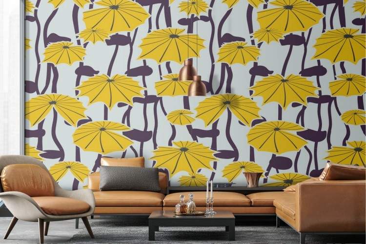 Yellow flowers stylized modern design wallpaper.