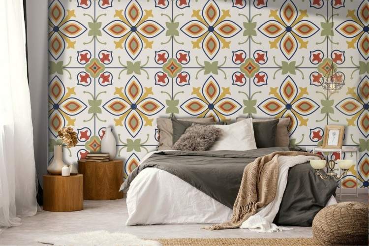 Vintage tile wallpaper with geometric decorations.