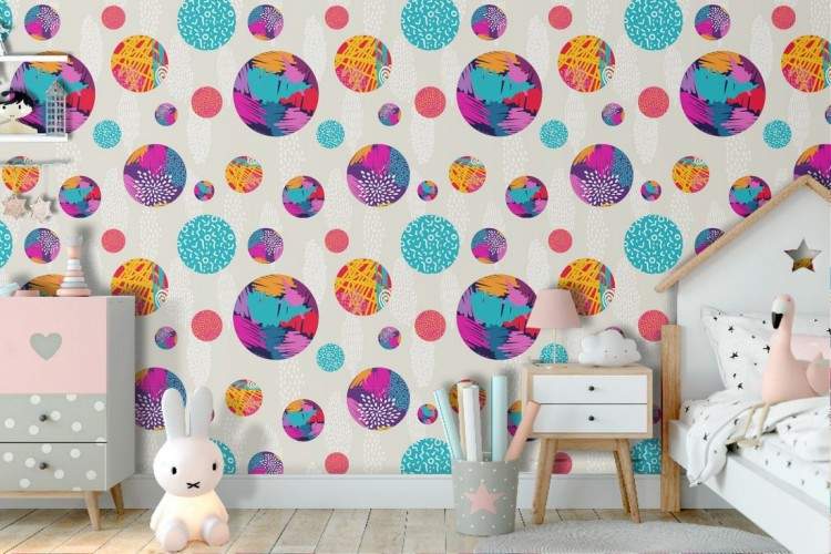 Children's wallpaper modern polka dot decoration.