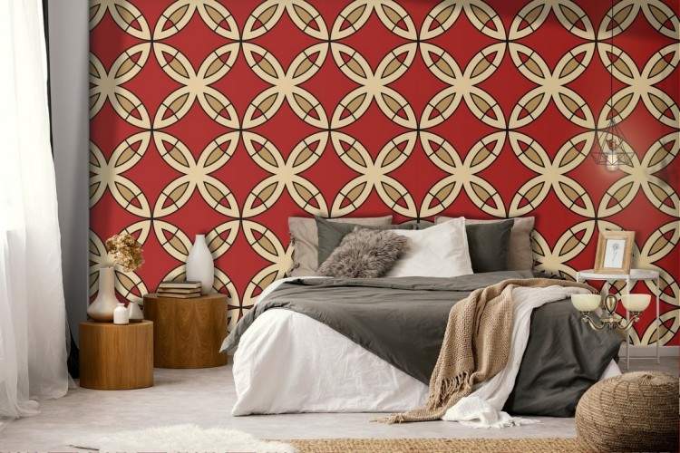 Red vintage geometric wallpaper decoration.