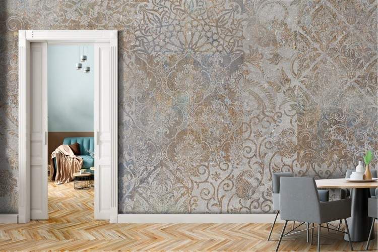 Wallpaper with vintage geometric decoration and flowers