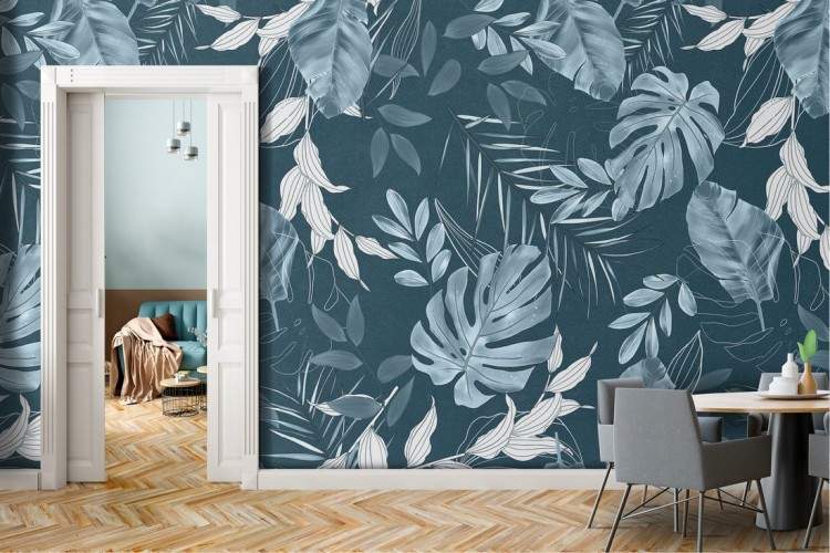 Blue tropical leaves wallpaper modern design