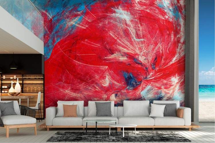 Abstract painted Wallpaper in red and blue colors