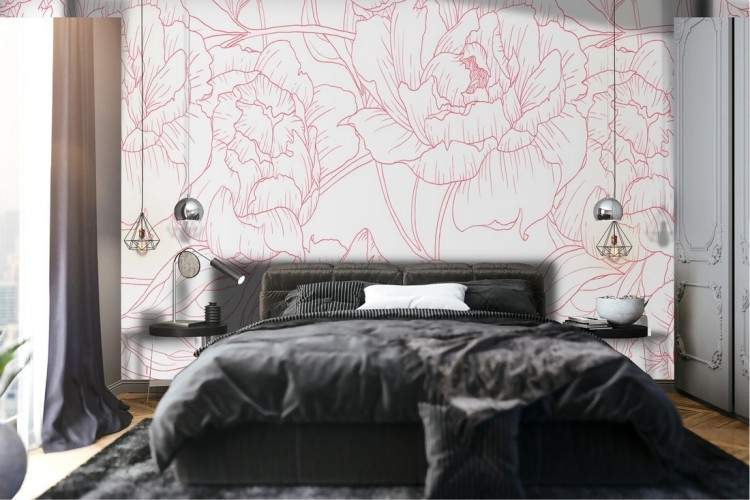 Wallpaper fiori stilizzati linee rosa natura