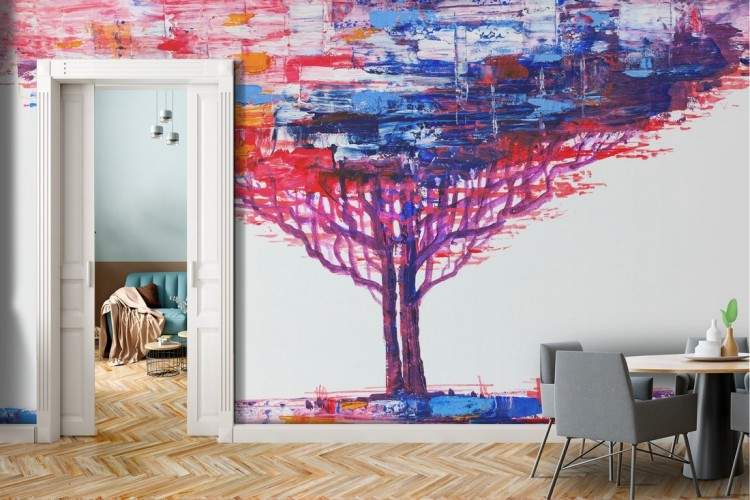 Abstract tree painted wallpaper