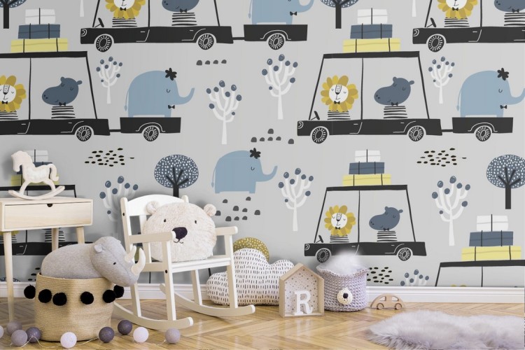 Stylized animal wallpaper children's decoration.