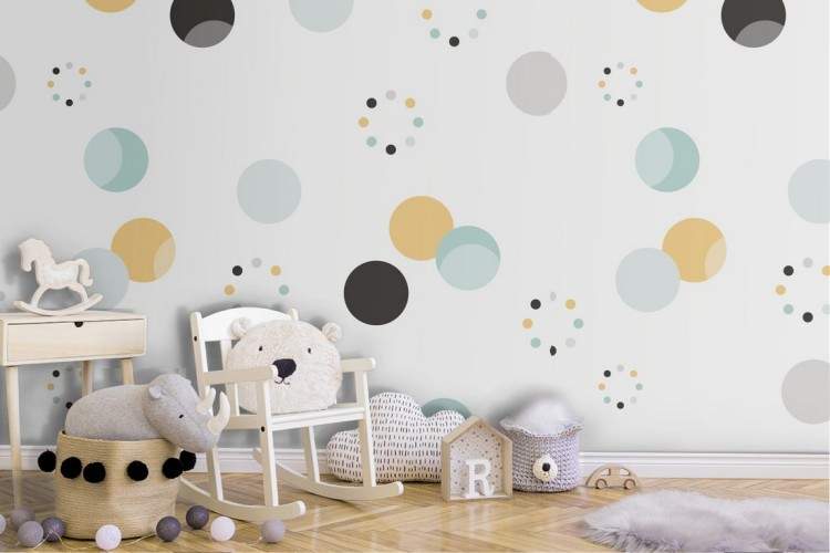 Polka dot children's pattern wallpaper decoration.