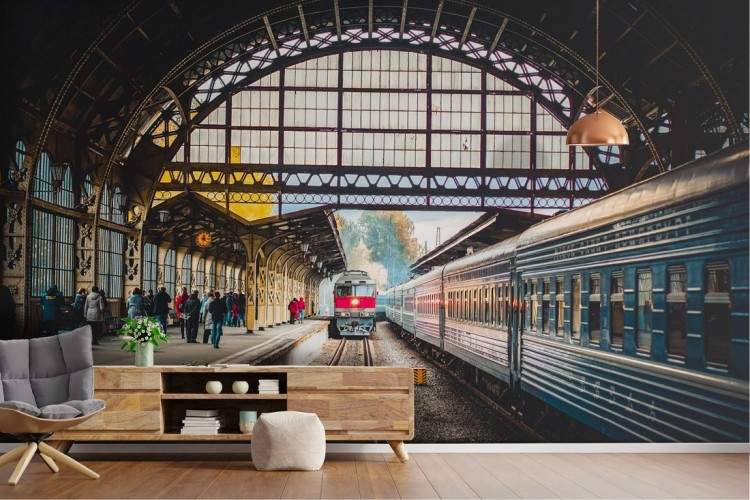 Photographic Wallpaper train station trains