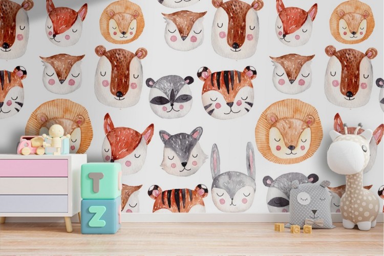 Wallpaper decoration children stylized animals.