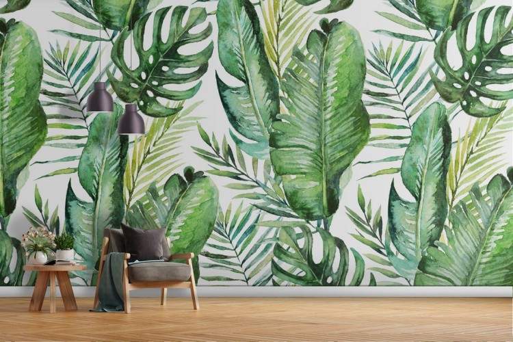 Tropical leaves nature decoration wallpaper.