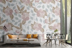White flowers nature vintage pattern wallpaper.