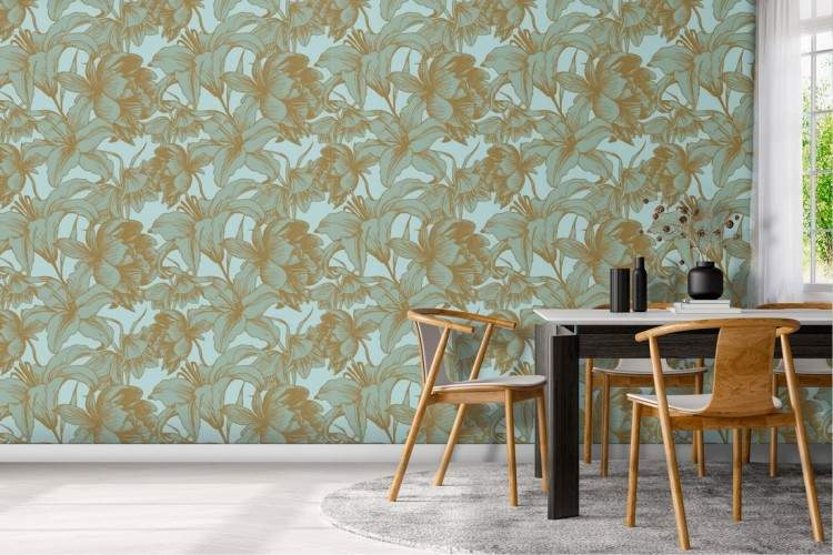 Modern nature flowers wallpaper pattern.