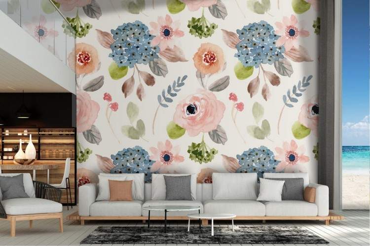 Vintage nature flowers wallpaper pattern.