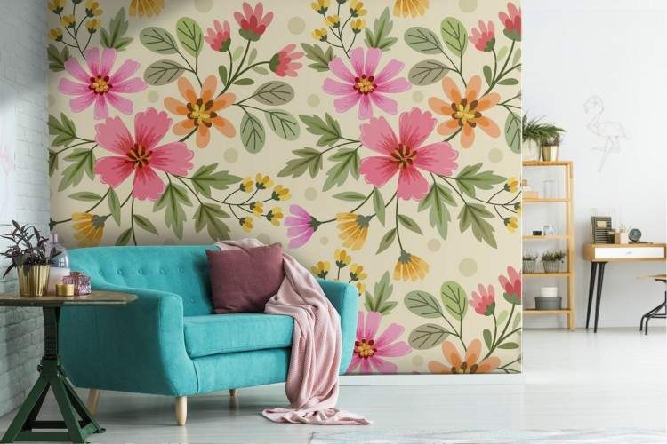 Vintage pink flowers nature pattern wallpaper.