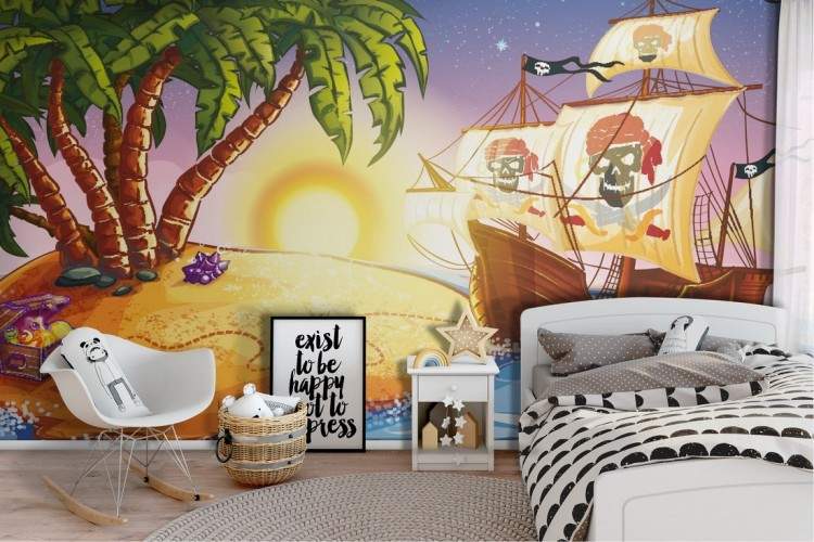 Children's wallpaper pirates treasure island