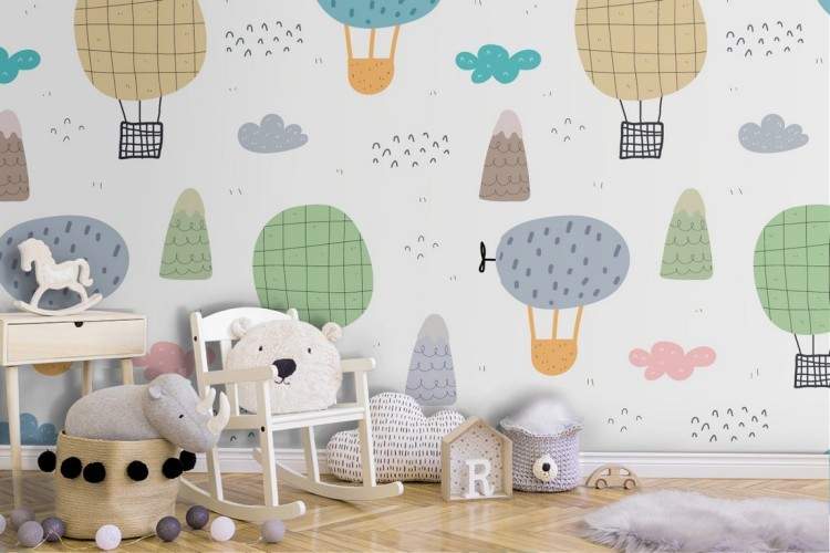 Hot air balloon wallpaper children's decoration.