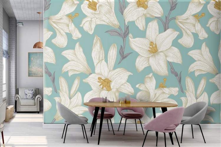 Refined white flowers nature pattern wallpaper.