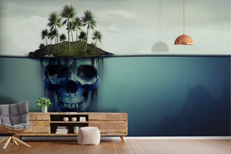 Wallpaper illustration island with dark skulls