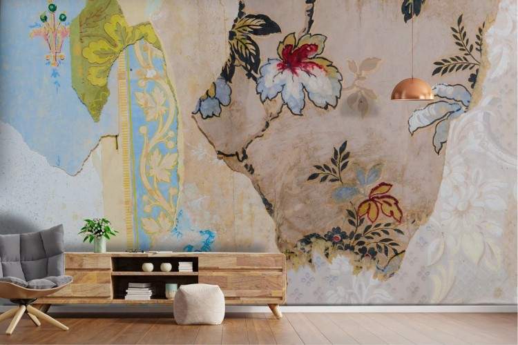 Vintage worn painted wallpaper