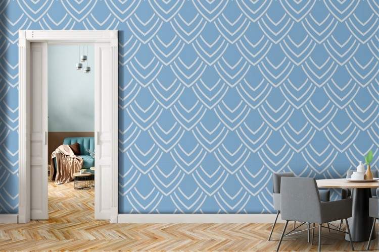 Blue vintage geometric wallpaper decoration.