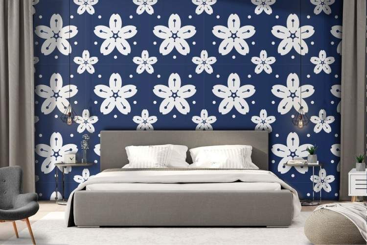 White flowers nature vintage pattern wallpaper.