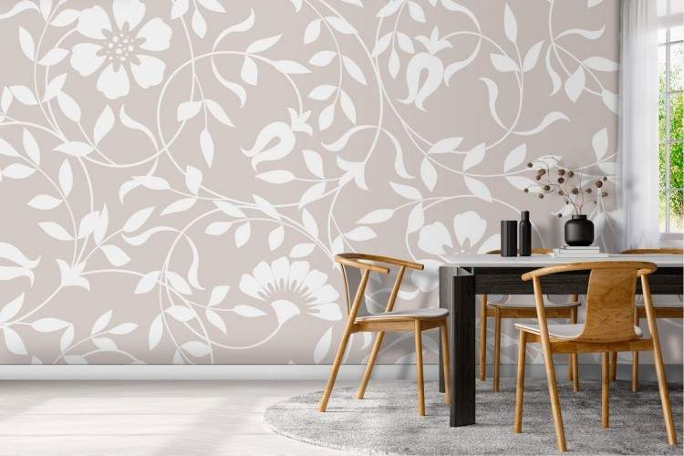 Wallpaper with stylized flowers and leaves nature pattern.