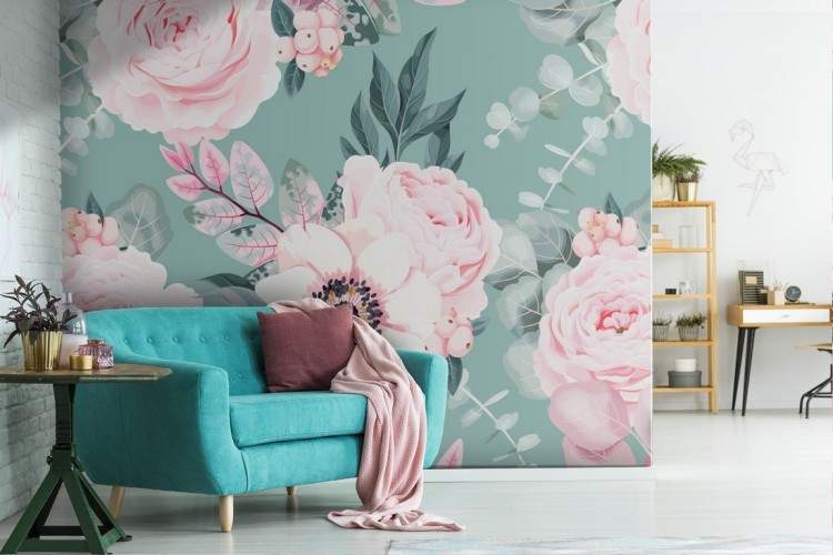 Adesivo murale Adesivi da parete Peonia Blu Bianco Peonia Fiori Adesivi  murali Immagini murali Soggiorno Camera da letto Deco