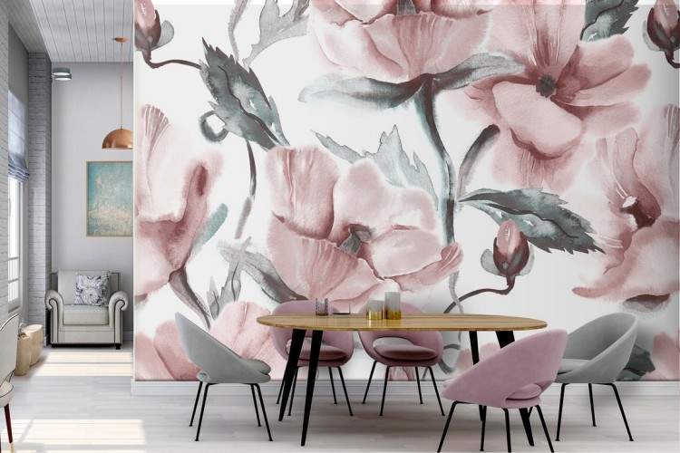 Pink flowers nature pattern modern wallpaper.