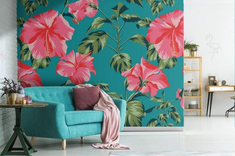 Pink flowers nature pattern modern wallpaper.