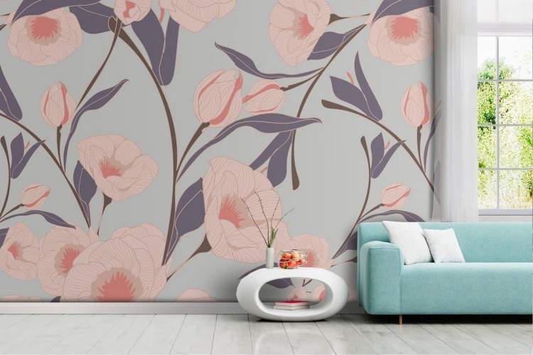 Pink flowers nature pattern modern wallpaper.