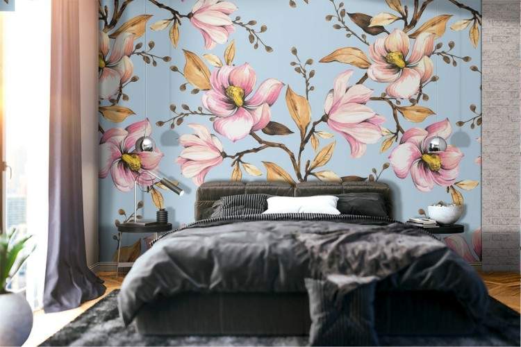 Pink flowers nature vintage pattern wallpaper.