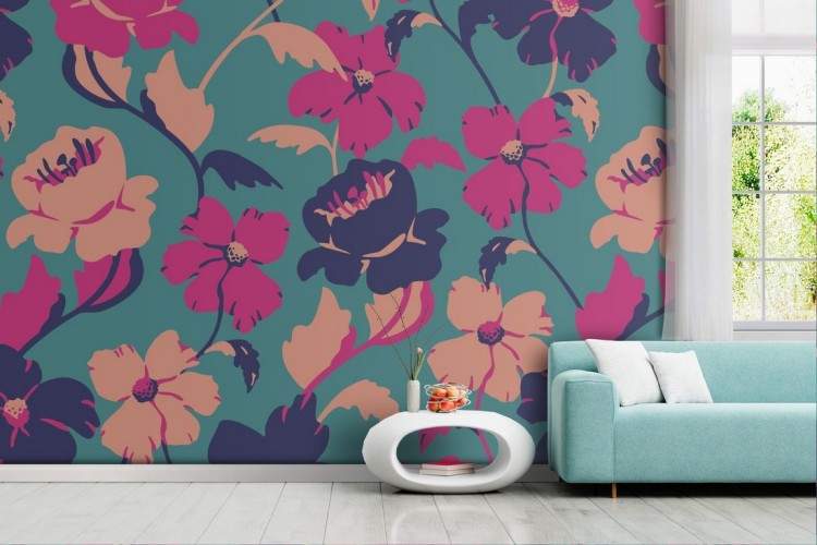 Wallpaper with stylized flowers nature pattern.