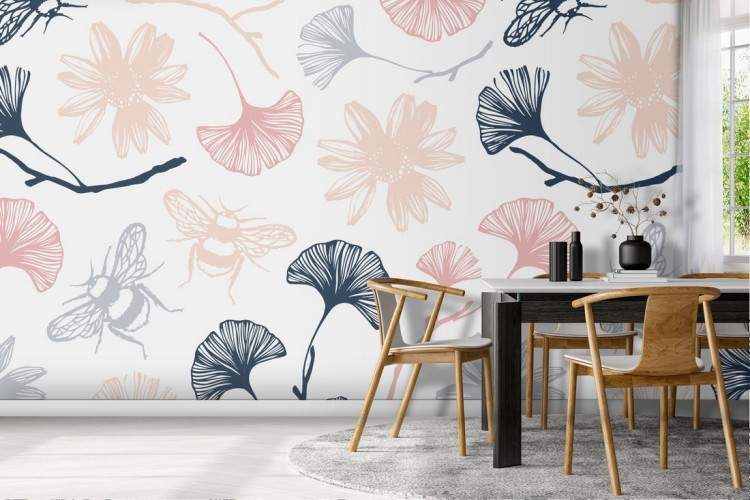 Wallpaper with stylized flowers nature pattern.