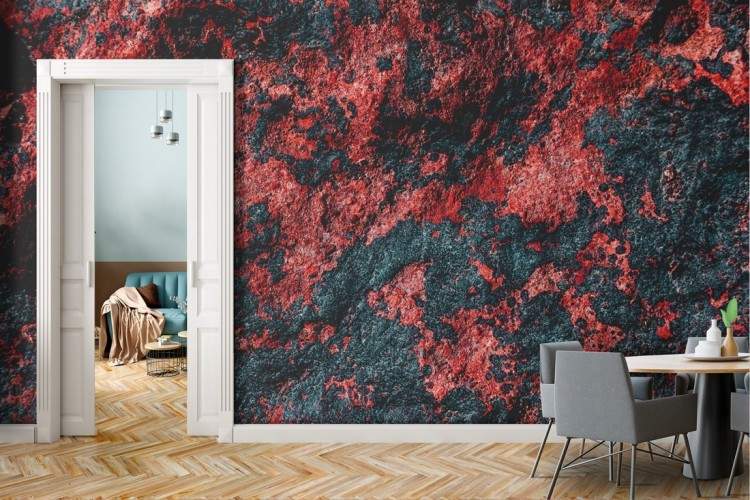 Wallpaper with black and red lava stone surface