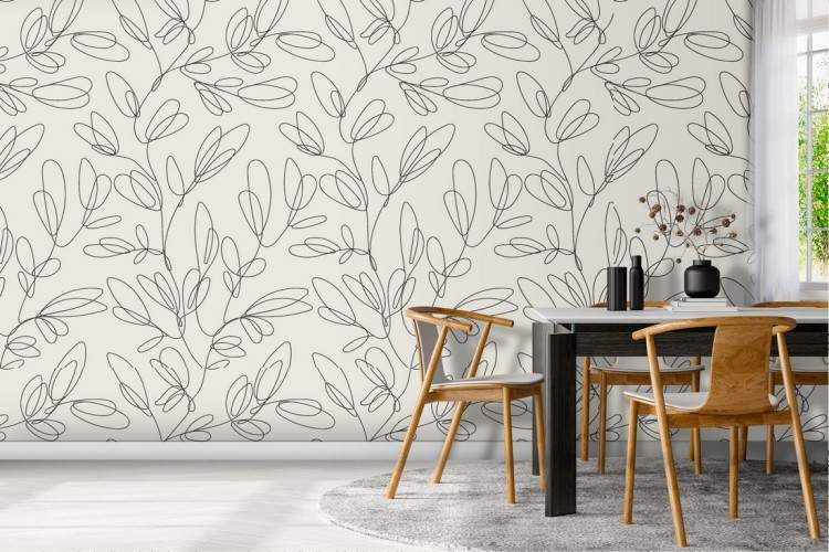 Wallpaper with stylized climbing leaves nature pattern.