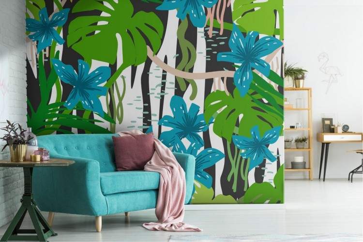 Tropical leaves wallpaper modern design.