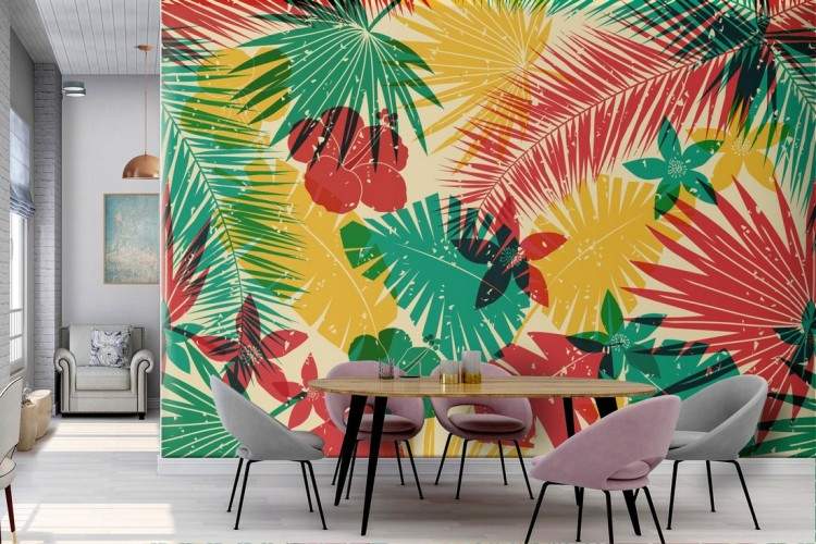 Tropical leaves wallpaper modern design.