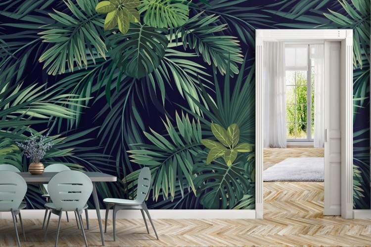 Tropical leaves pattern modern nature wallpaper.