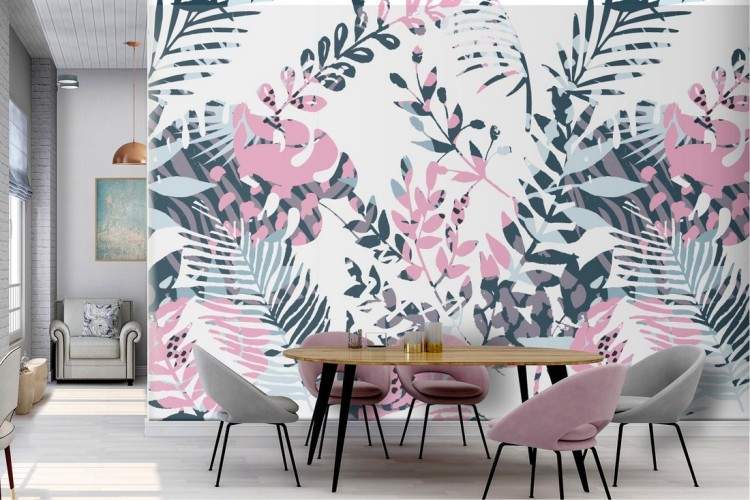 Modern stylized tropical leaves wallpaper.