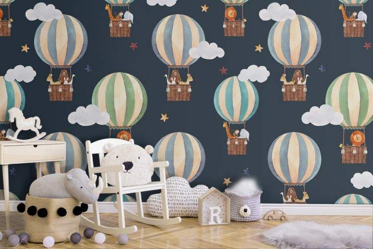 Hot air balloon wallpaper children's decoration.