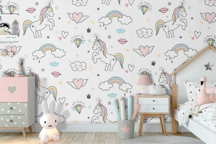 Unicorn wallpaper children's fantasy decoration.