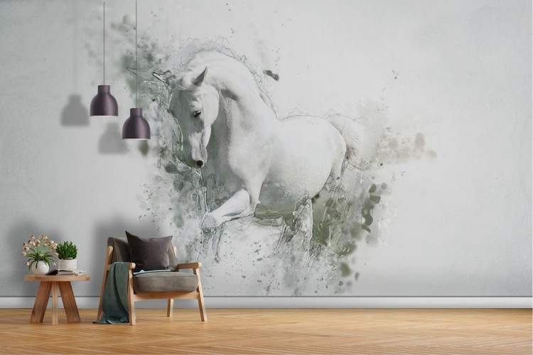 White Horse Wallpaper modern abstract nature design-21