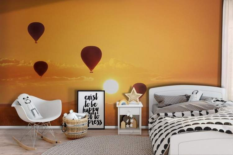 Wallpaper with elephants and hot air balloons children's landscape-50