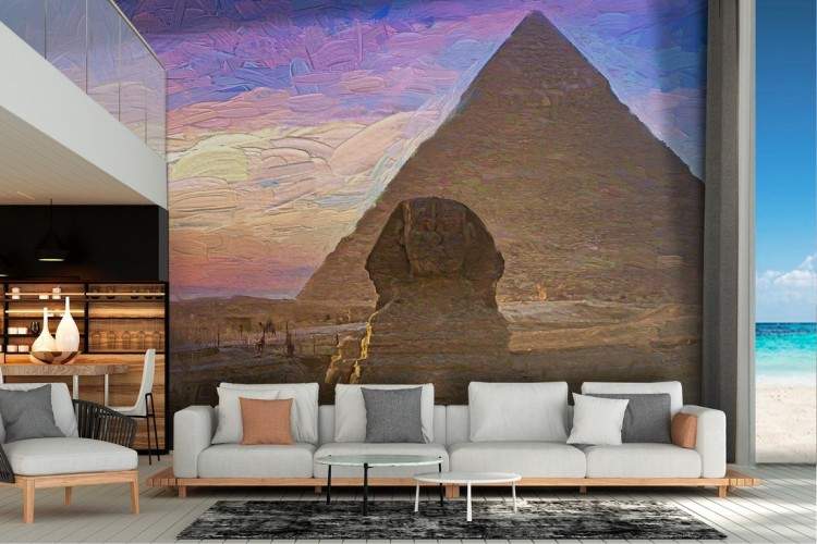 Wallpaper painted pyramid and sphinx Egypt