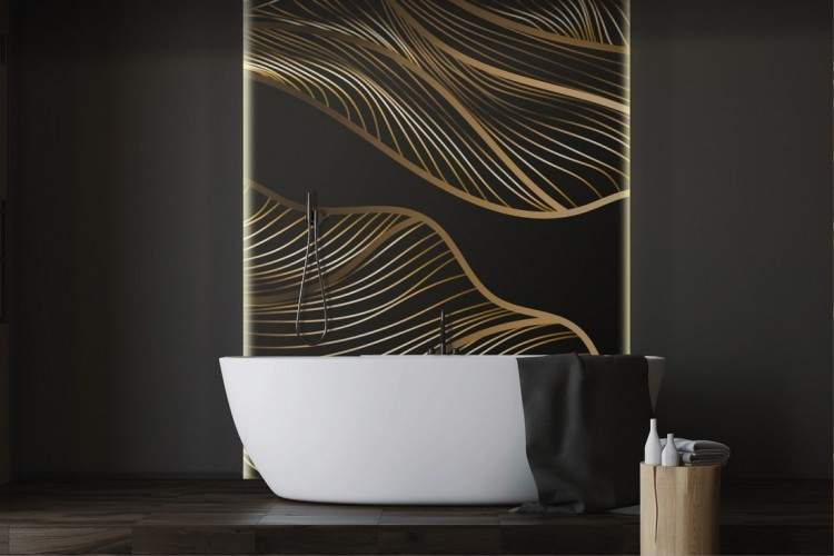 Luxury Wallpaper Decoration gold leaves on black background-0145