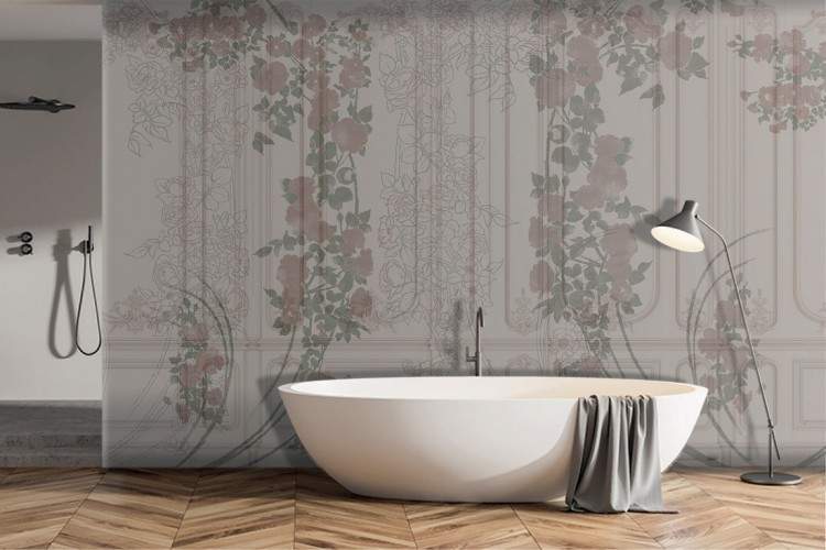 Refined vintage boiserie wallpaper with flowers-0177